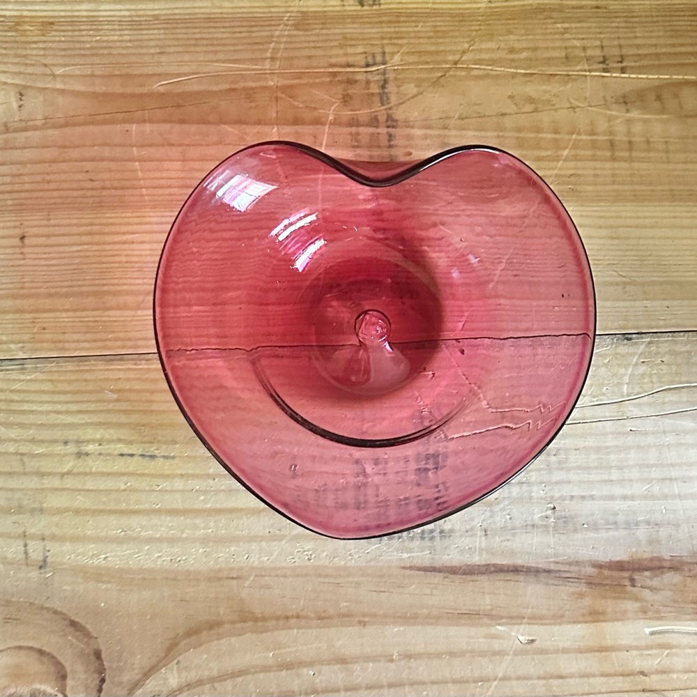 Vintage Pilgrim Cranberry Glass Bowl MCM Candy Dish heart shape